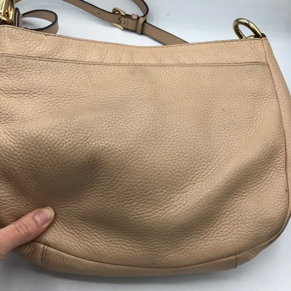 Michael Kors Blush Tan Leather Crossbody Handbag Purse Gold Hardware Bag